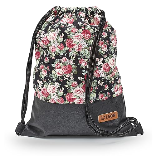 By Bers LEON Turnbeutel mit Innentaschen Reißverschluss Rucksack Beutel Tasche Damen Männer Teenager Gym bag Gym sack (GrauRose_SWPu) von By Bers