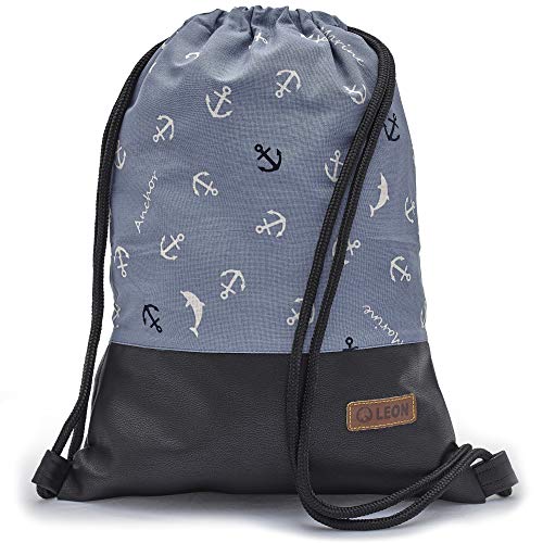 By Bers LEON Turnbeutel mit Innentaschen Reißverschluss Rucksack Beutel Tasche Damen Männer & Teenager Gym Bag Draw String (Marine_SwPU) von By Bers