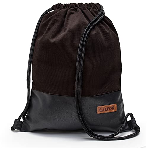 By Bers LEON Turnbeutel mit Innentaschen Reißverschluss Rucksack Beutel Tasche Damen Männer & Teenager Gymbag Gymsack (TB_schwarzbraun_PUschwarz) von By Bers