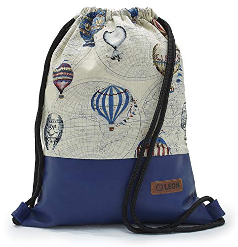 By Bers LEON Turnbeutel mit Innentaschen Rucksack Tasche Damen Herren & Teenager Gym Bag Draw String (montgolfier) von By Bers