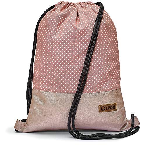 By Bers LEON Turnbeutel mit Innentaschen Rucksack Tasche Damen Herren & Teenager Gymbag Gymsack (Dots_Rosa_rosaPU) von By Bers