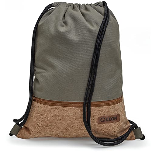 By Bers LEON Turnbeutel mit Innentaschen in Kork oder Schlange -DesignRucksack Tasche Damen Herren & Teenager Gym Bag Draw String (Kork_Grau) von By Bers