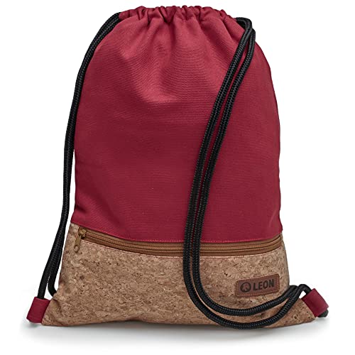 By Bers LEON Turnbeutel mit Innentaschen in Kork oder Schlange -DesignRucksack Tasche Damen Herren & Teenager Gym Bag Draw String (Kork_Rot) von By Bers