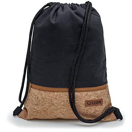 By Bers LEON Turnbeutel mit Innentaschen in Kork oder Schlange -DesignRucksack Tasche Damen Herren & Teenager Gym Bag Draw String (Kork_Schwarz) von By Bers