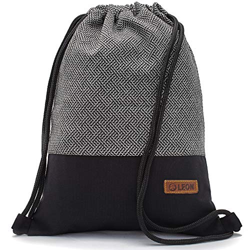 By Bers LEON Turnbeutel mit Innentaschen in Schwarz-Weiß Rucksack Tasche Damen Herren & Teenager Gym Bag Draw String (Labyr_SW) von By Bers