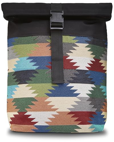 By Bers Leon Rolltop Rucksack Premium Baumwolle Canvas & Webstoff Damen Herren 17 Zoll Laptop Eleganter Reiserucksack Daypack Sport Einkauf Reisen Radfahren Uni Schule (RollTop_Boho_001) von By Bers