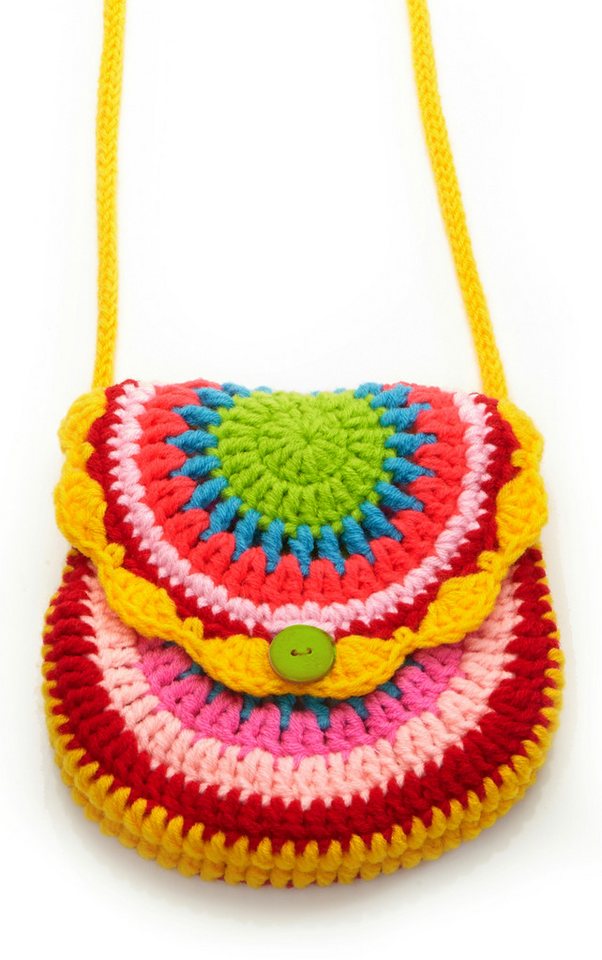 By Bers Umhängetasche Mädchen Häkel Umhängetasche Kindergartentasche handgehäkelt (ein süßes und knallbuntes Umhängetäschchen für Mädchen ab 5 Jahren oder die verspielte Dame) von By Bers