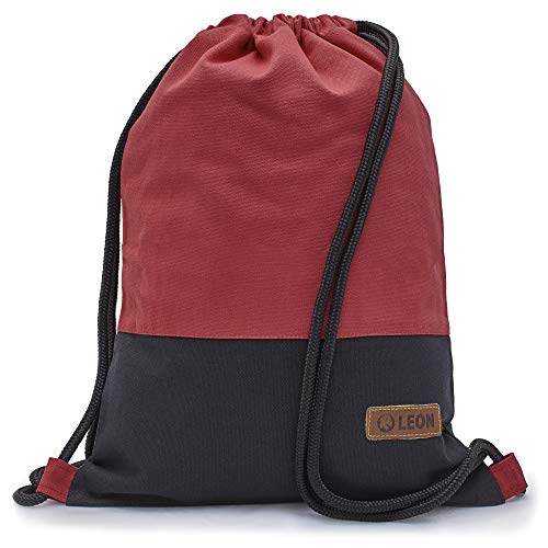 By Bers LEON Turnbeutel mit Innentaschen einfarbiges Design Rucksack Beutel Tasche Damen Herren & Teenager Gym Bag Hipster (Pinkrot_schwStoff) von By Bers