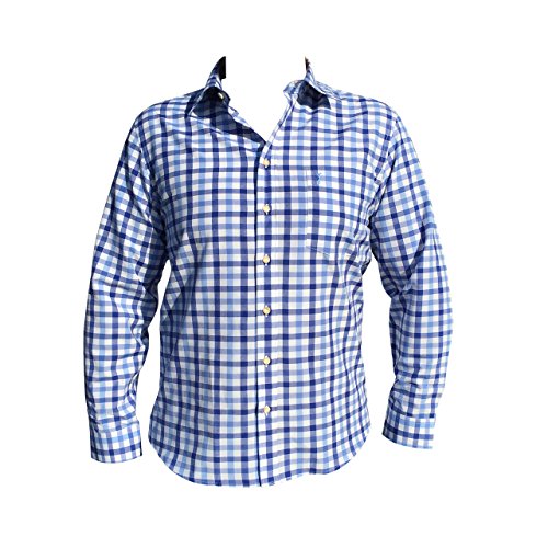 Almsach Herren Hemden Karohemd Kariert Blau Weiß Freizeit Business Hochzeit Langarm.Regular Fit. gr S von By Johanna