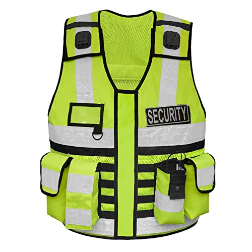 By Johanna Sicherheitsheitswesten Multifunktionsweste Kennzeichnungsweste Schutzweste Warn Weste Werkschutz Security Einsatzweste Reflektierend mit Leiste + 2 Patch INSTRUCTOR 304 Gelb von By Johanna