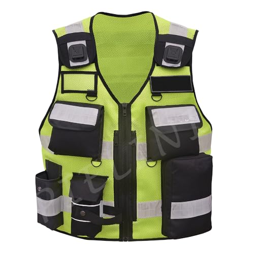 By Johanna Sicherheitsweste Schutzweste Securityweste Einsatzweste Kennzeichnungsweste Multifunktionsweste Reflektierend 201 Gelb Schwarz +2 Patch WERKSCHUTZ von By Johanna