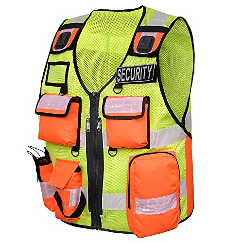 By Johanna Sicherheitsweste Schutzweste Securityweste Einsatzweste Kennzeichnungsweste Multifunktionsweste Reflektierend 202 gelb Orange + 2 Patch SEARCH&RESCUE von By Johanna