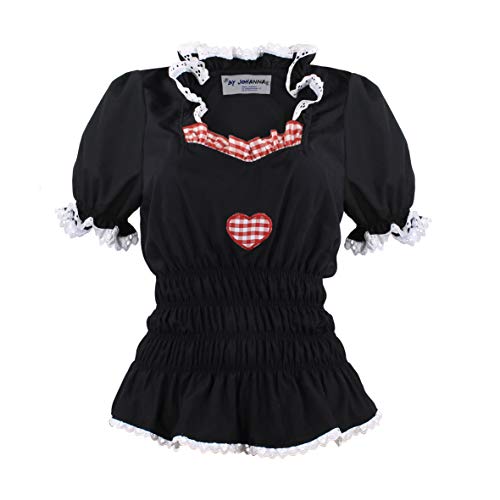 By Johanna Trachtenbluse Damen Schwarz mit kariertem Herz – Regulierbare Taille 48 von By Johanna