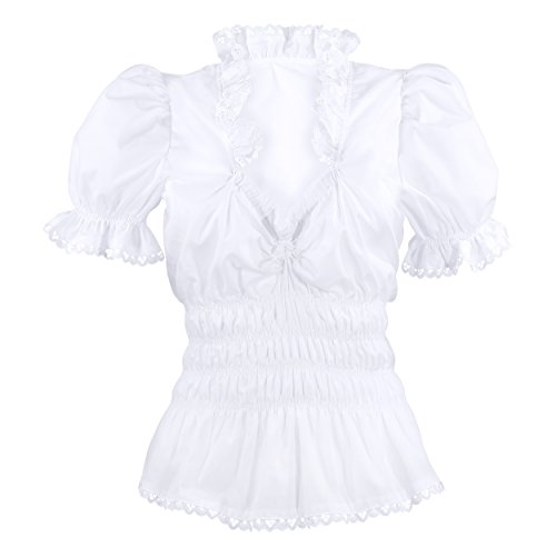 By Johanna Trachtenbluse Kurzarm Damen Landhaus Bluse Dirndlbluse Rüschenbluse Weiß Spitze zur Jeans Lederhose (34) von By Johanna