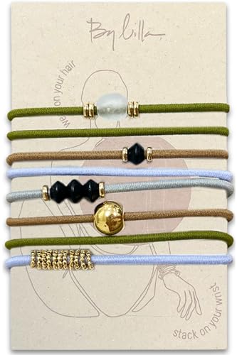 By Lilla Jasmine Stack Elastische Haargummis und Armbänder - Set mit 8 Haargummis - Armbänder - Neu für 2022 Haarschmuck für Frauen - Keine Falten Haargummis & Damen Armbänder - Gold By Lilla Jasmine Stack Elastische Haargummis und Armbänder - Set mit 8 Haargummis - Armbänder - Neu für 2022 Haarschmuck für Frauen - Keine Falten Haargummis & Damen Armbänder - Gold von By Lilla