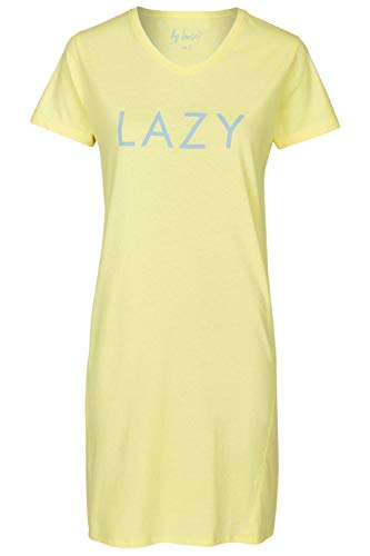 By Louise Damen Nachthemd Sleepshirt Schlafshirt Sleepwear Kurzarm gelb blau Spruch, Grösse:L - 40, Farbe:gelb von By Louise