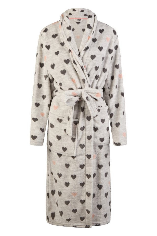 By Louise Hausanzug By Louise Damen Bademantel Saunamantel lang mit Gürtel Grau Herzen von By Louise