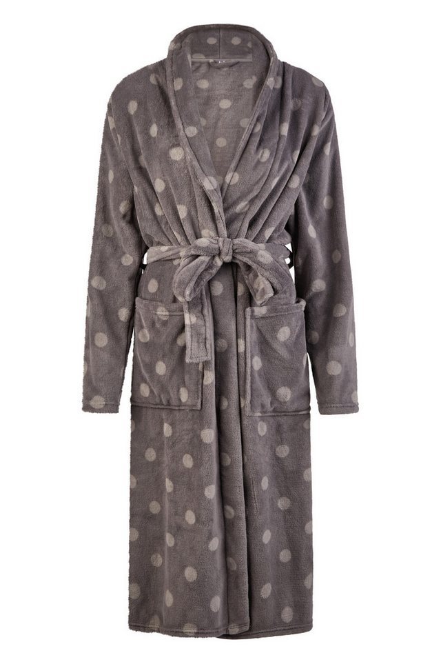 By Louise Hausanzug By Louise Damen Bademantel Saunamantel lang mit Gürtel Grau Punkte von By Louise