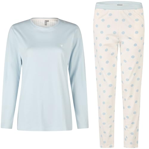 By Louise Pyjama lang aus 100% Baumwolle - bequem und weich für erholsame Nächte, Farbe:Hellblau - Punkte, Grösse:S von By Louise