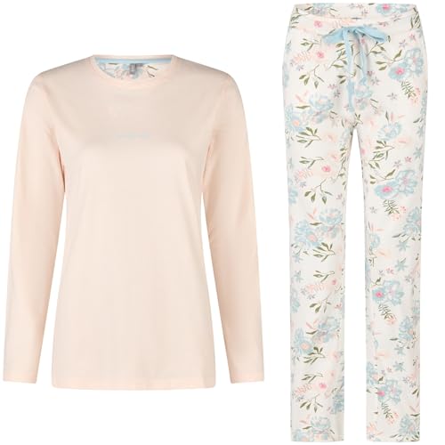 By Louise Pyjama lang aus 100% Baumwolle - bequem und weich für erholsame Nächte, Farbe:Rosa - Floral, Grösse:L von By Louise