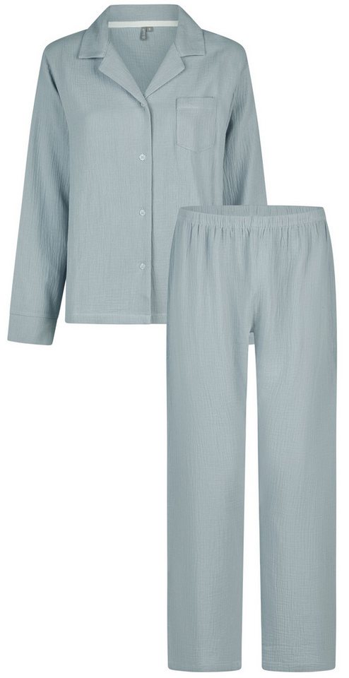 By Louise Schlafanzug Cosy Lounge (Set, 2 tlg., 2-teilig) Damen Pyjama lang Langarm geknöpft Musselin Baumwolle von By Louise