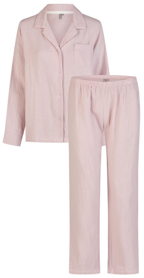 By Louise Schlafanzug Cosy Lounge (Set, 2 tlg., 2-teilig) Damen Pyjama lang Langarm geknöpft Musselin Baumwolle von By Louise