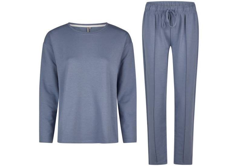 By Louise Schlafanzug Damen Hausanzug Loungewear Homewear Set Langarm & Hose – Blau von By Louise