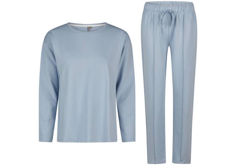 By Louise Schlafanzug Damen Hausanzug Loungewear Homewear Set Langarm & Hose – Hellblau von By Louise