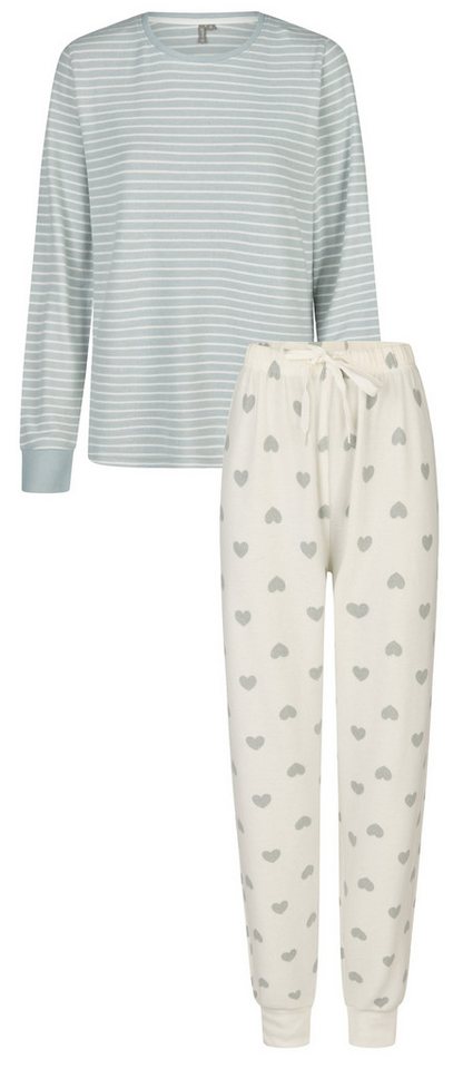 By Louise Schlafanzug Damen Pyjama auch als Hauanzug (2 tlg) Ringel oder Herzen von By Louise
