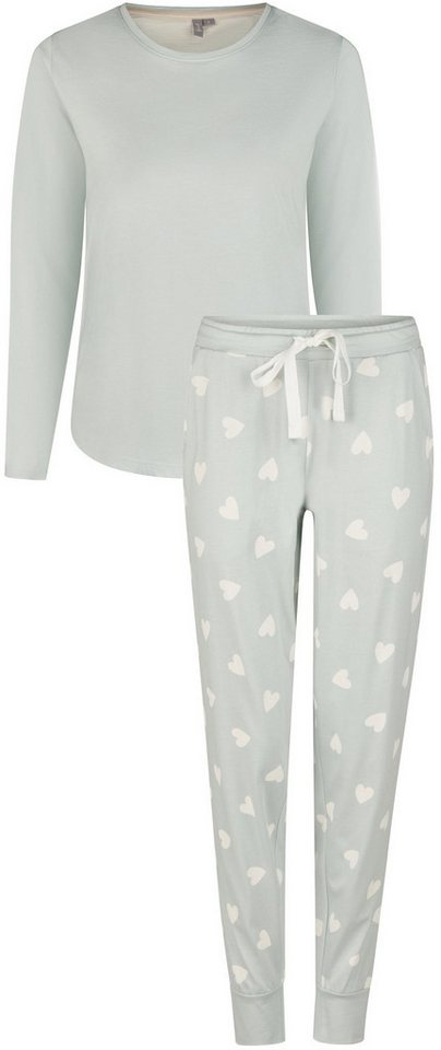 By Louise Schlafanzug Damen Pyjama lang (2 tlg) Baumwolle Herzen Allover von By Louise
