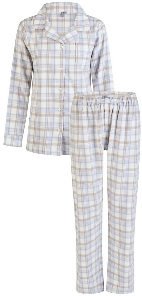 By Louise Schlafanzug Icy Embrace (Set, 2 tlg., 2-teilig) Damen Pyjama lang Langarm Flanell geknöpft Baumwolle von By Louise