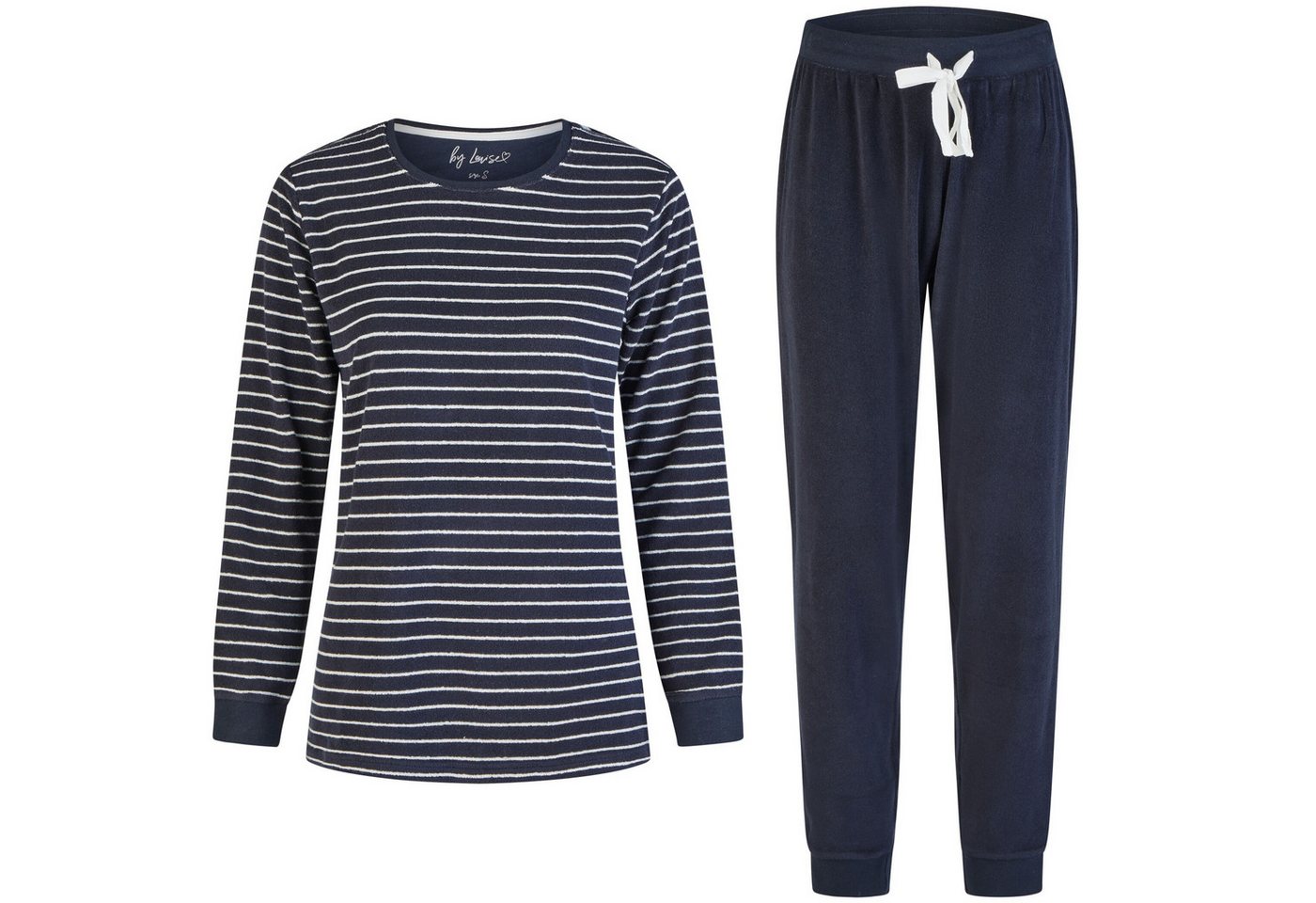 By Louise Schlafanzug by Louise Damen Frottee Pyjama Schlafanzug Nachtwäsche lang Navy von By Louise