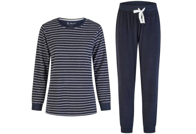 By Louise Schlafanzug by Louise Damen Frottee Pyjama Schlafanzug Nachtwäsche lang Navy von By Louise