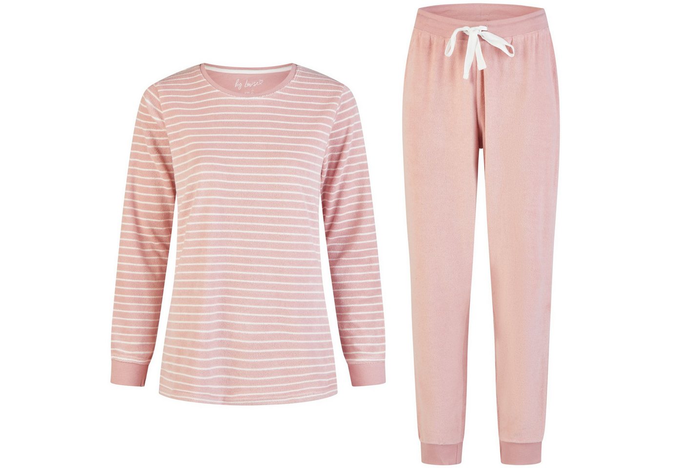 By Louise Schlafanzug by Louise Damen Frottee Pyjama Schlafanzug Nachtwäsche lang Rosa von By Louise
