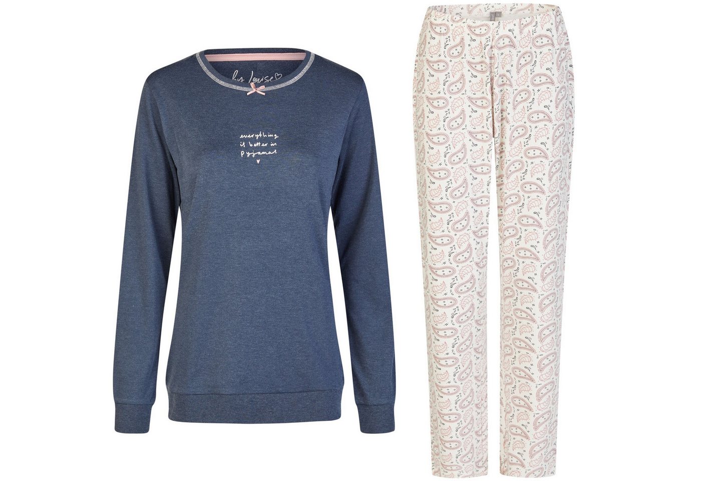 By Louise Schlafanzug by Louise Damen Pyjama Schlafanzug Nachtwäsche lang Interlock Blau von By Louise