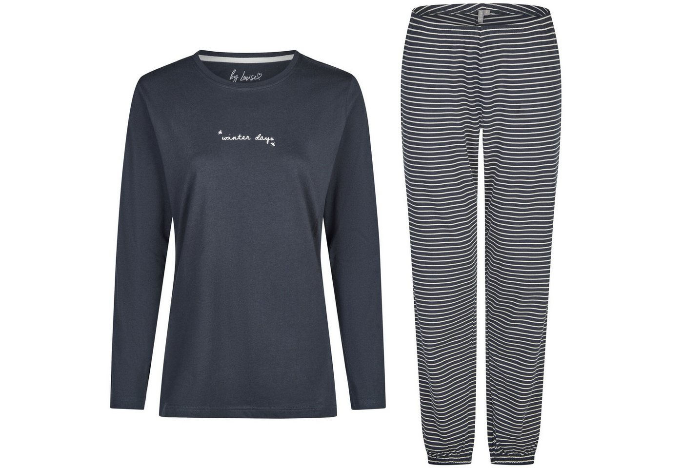 By Louise Schlafanzug by Louise Damen Pyjama mit Kuschelsocken Nachtwäsche lang Interlock von By Louise