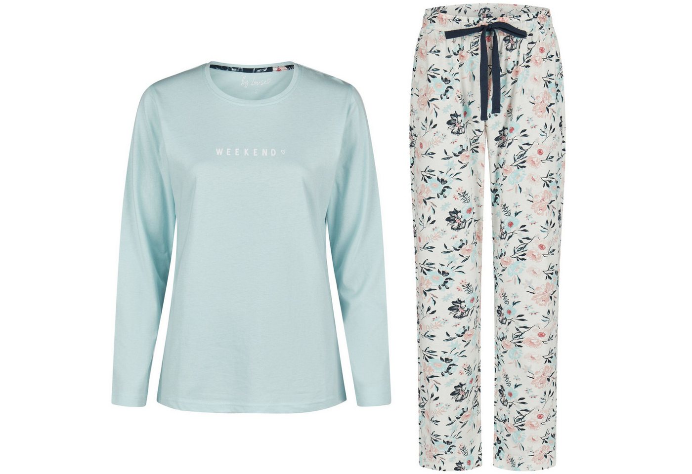 By Louise Schlafanzug by Louise Damen Schlafanzug Nachtwäsche lang Hellblau Blumen von By Louise