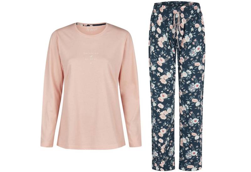 By Louise Schlafanzug by Louise Damen Schlafanzug Nachtwäsche lang Rosa Blumen von By Louise