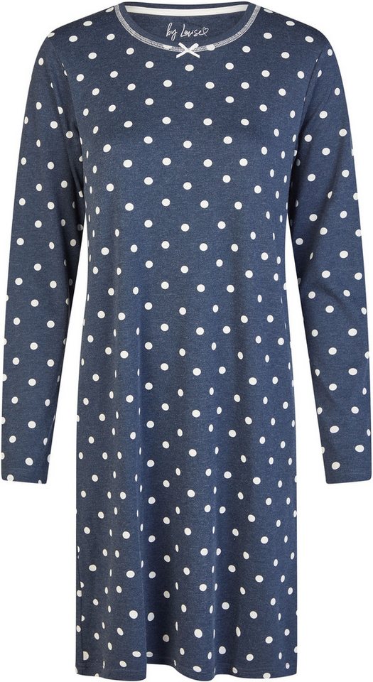 By Louise Schlafanzug by Louise Langarm Sleepshirt Knielang Bequem Interlock Blau Gepunktet von By Louise