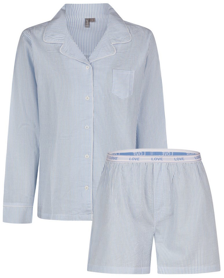 By Louise Shorty Moonlight Magic (Set, 2 tlg., 2-teilig) Damen Pyjama kurz Shorty Seersucker-Qualität Baumwolle geknöpft von By Louise