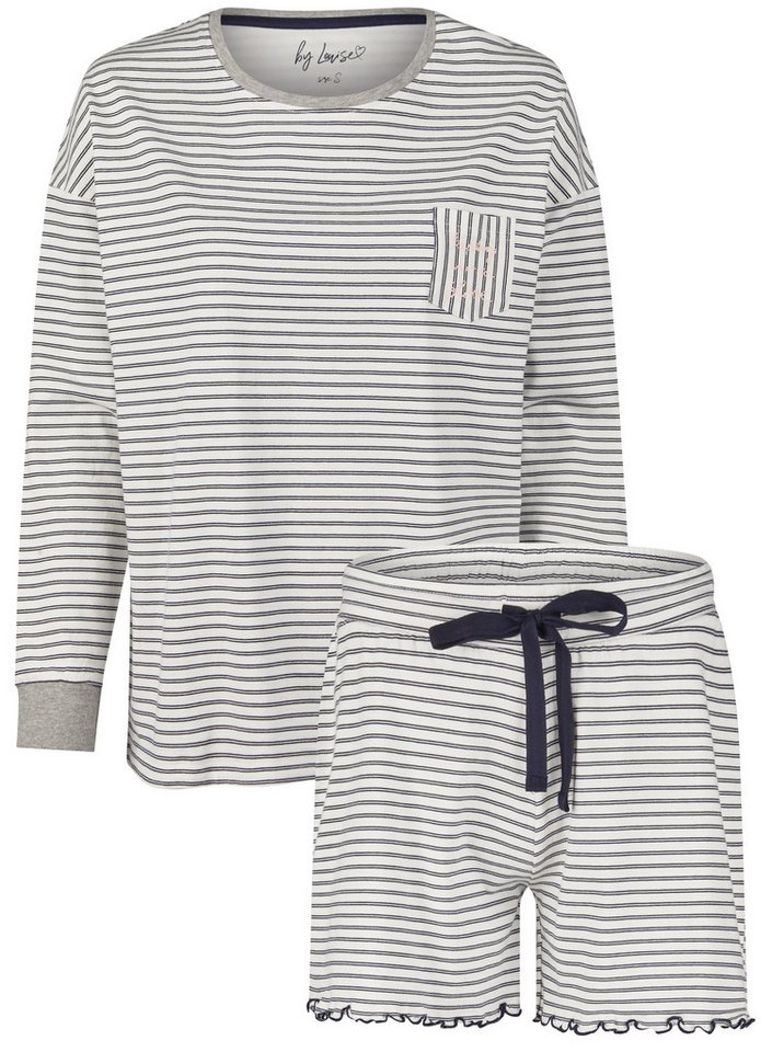 By Louise Shorty Sleep Chic (Set, 2 tlg., 2-teilig) Damen Pyjama kurz Shorty Langarm Baumwolle von By Louise