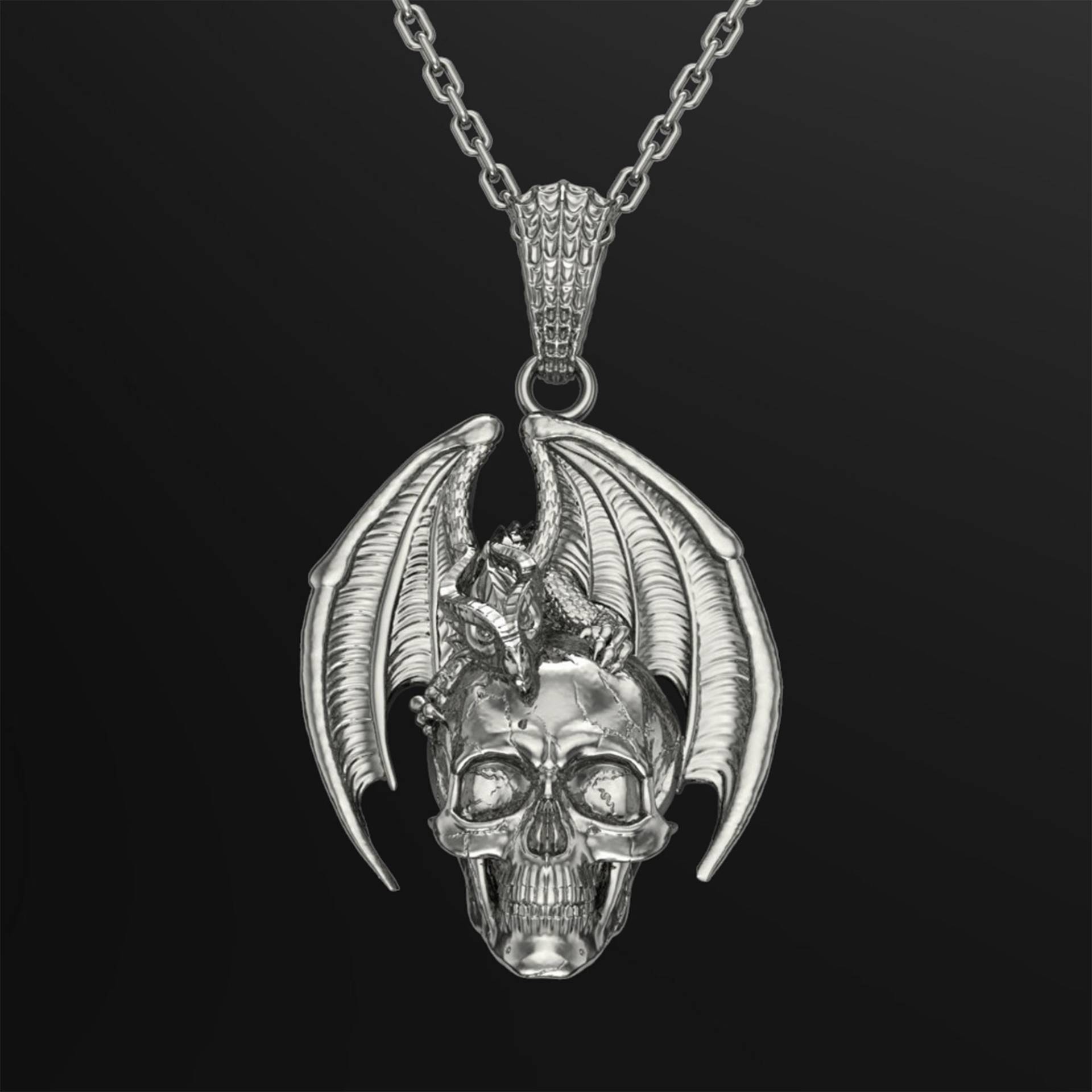 Dragon Biting Skull Halskette, Silber Fantasy Anhänger, Goth Halskette Für Männer Und Frauen, Oxidierter Einzigartiger Schmuck, Ungewöhnliches von ByAynalJewelry