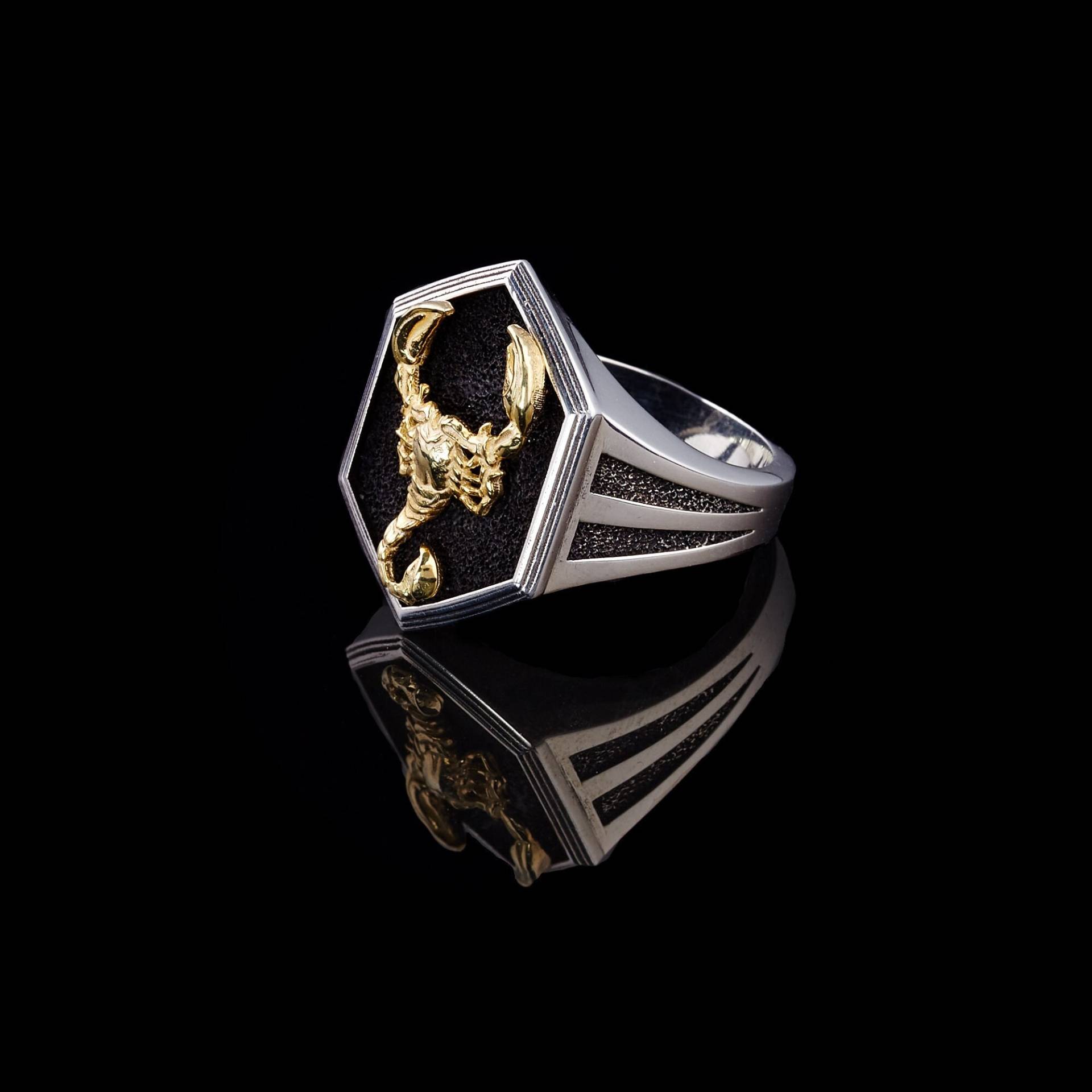 Skorpion Silber Ring, Oxidierter Hexagon Sterling Gold & Rose Plattiert Männer Tier Schmuck, Geschenk Für Ihn von ByAynalJewelry