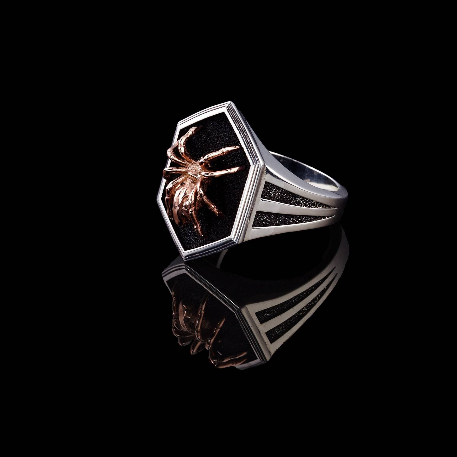 Spinne Silber Ring, Oxidiert Männer Tier Hexagon Ring Schmuck, Sterling Gold Rose Überzogen, Geschenk Für von ByAynalJewelry