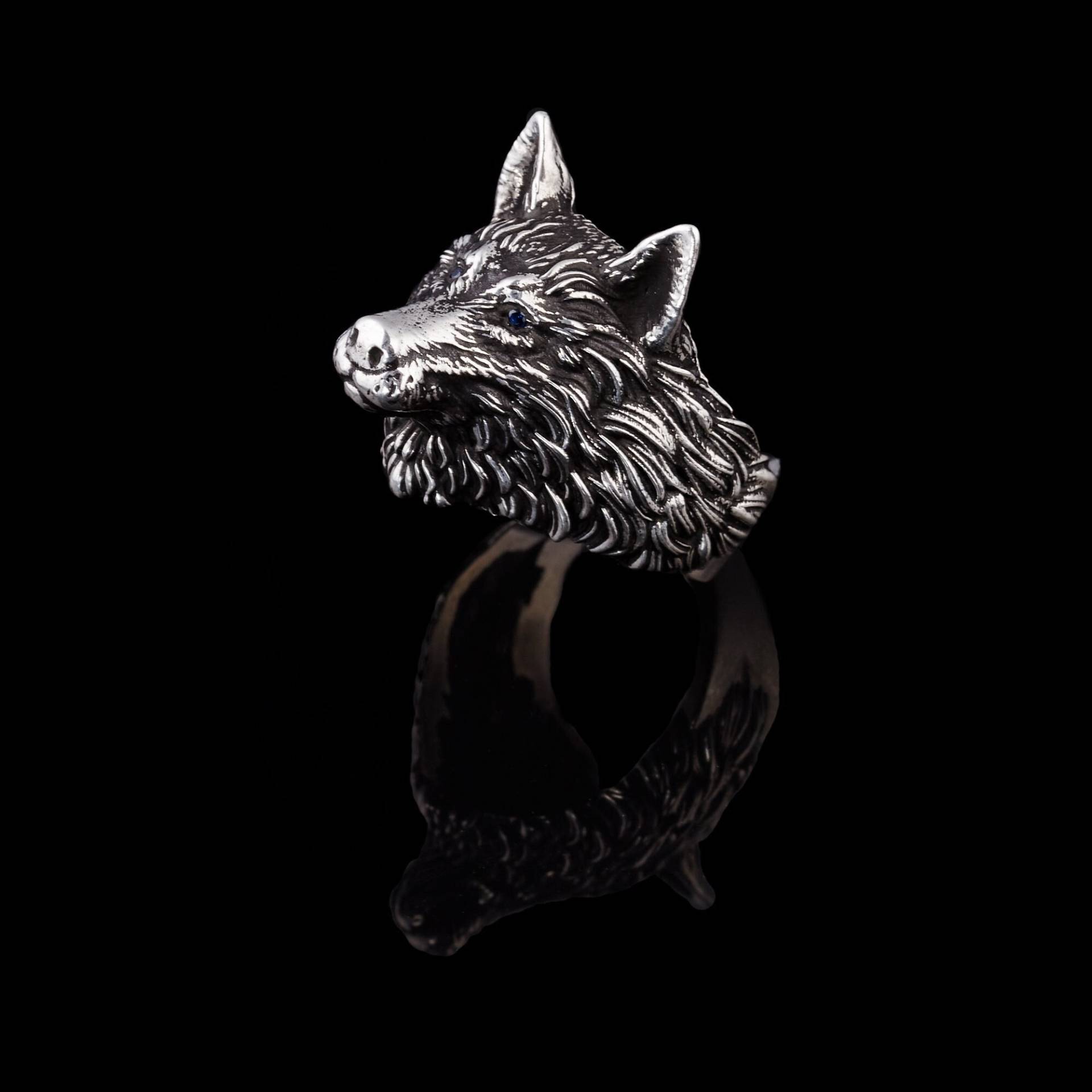 Wolf Silber Ring, Schmuck, Oxidierter Ring Für Männer, Einzigartige Tier Kopf Gravierte Benutzerdefinierte Ehemann Geschenk von ByAynalJewelry