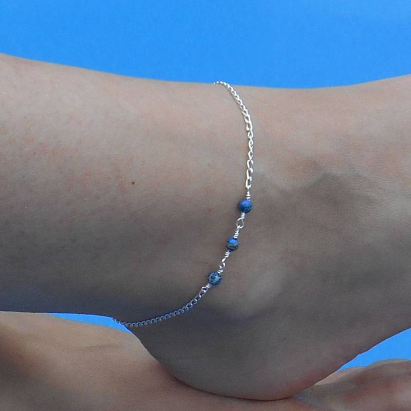 sterling Silber Blau Jaspis Fußkettchen | Edelstein-Fußkettchen von ByEJewelry