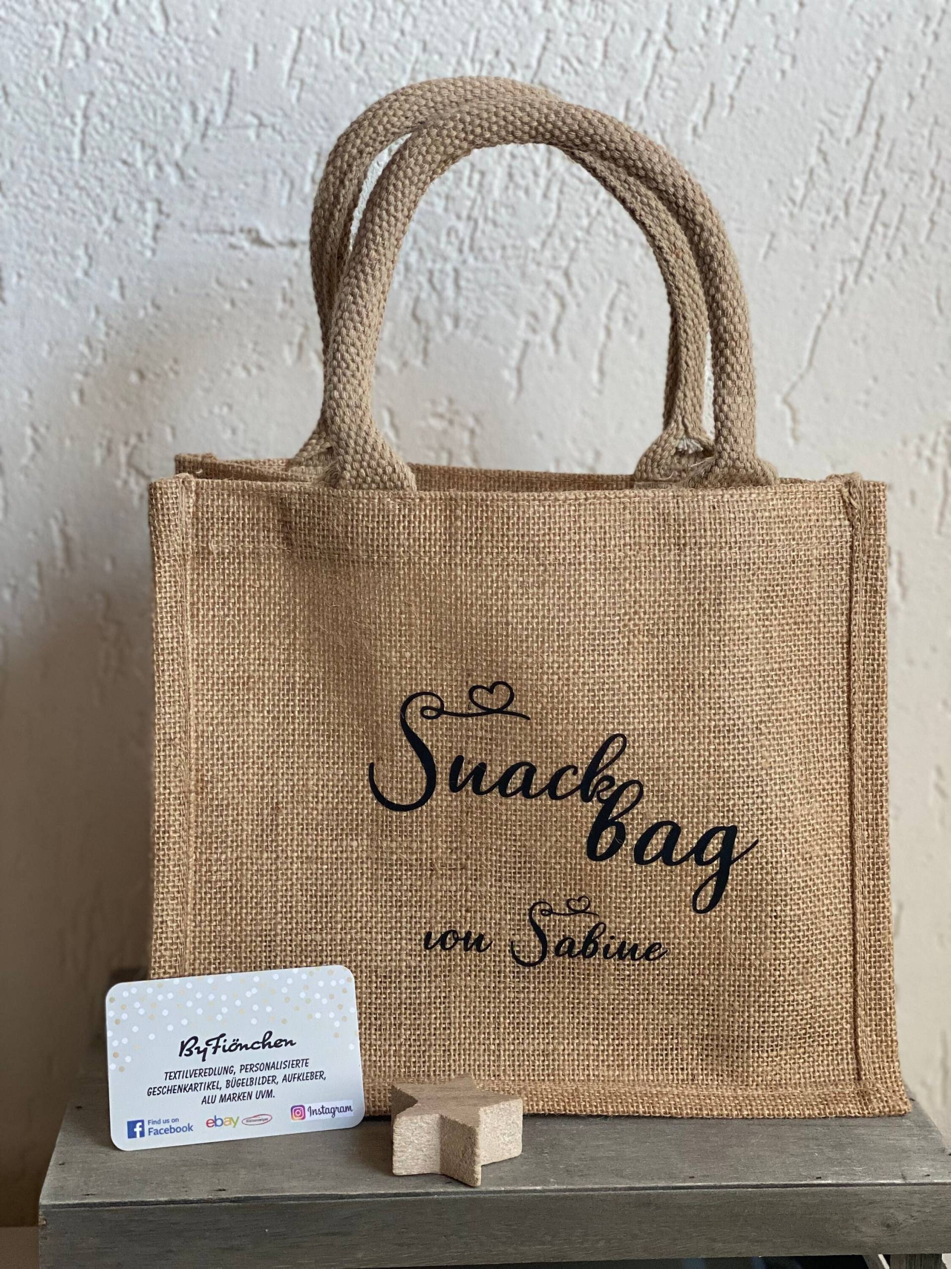 Mini Jute-Shopper Snackbag, Mit Wunsch Aufdruck, Personalisiert Mini Jute-Shopper Snackbag, Mit Wunsch Aufdruck, Personalisiert von ByFioenchen