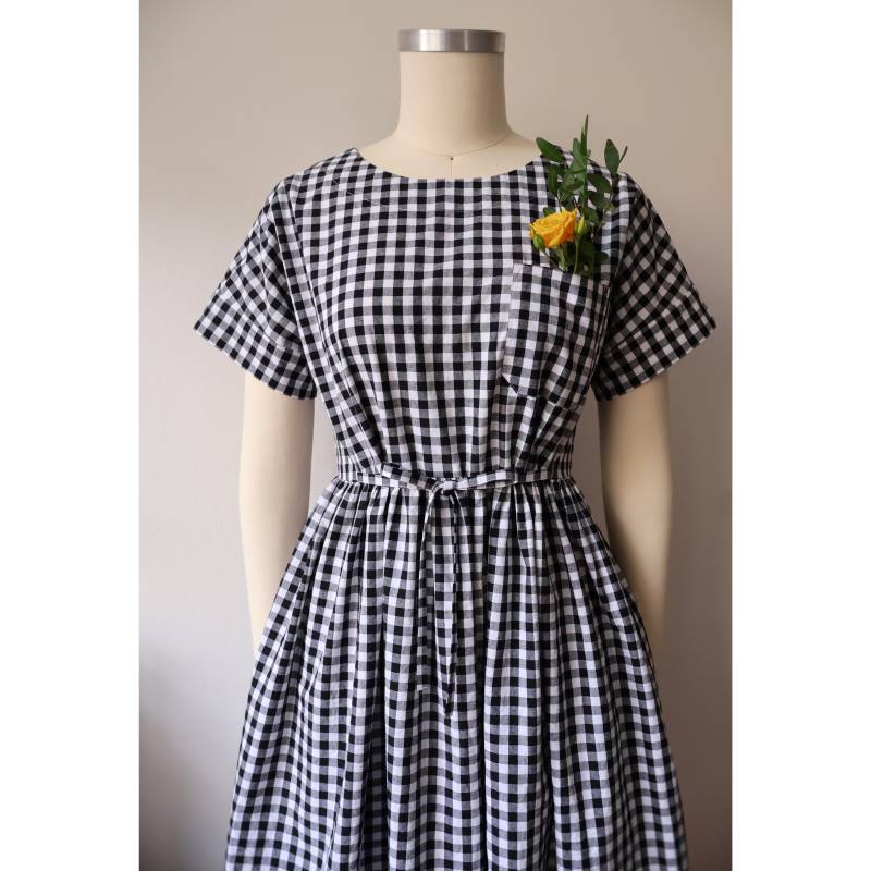 Gingham Baumwolle Midi Kleid Black & White Farn Dress - Eu 36 von ByGaliaPatterns