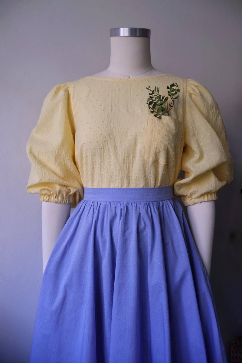 Pastellgelbe Bluse Delphine, Versandfertig, Us4/Uk8/Eu36, Mit Puffärmeln von ByGaliaPatterns