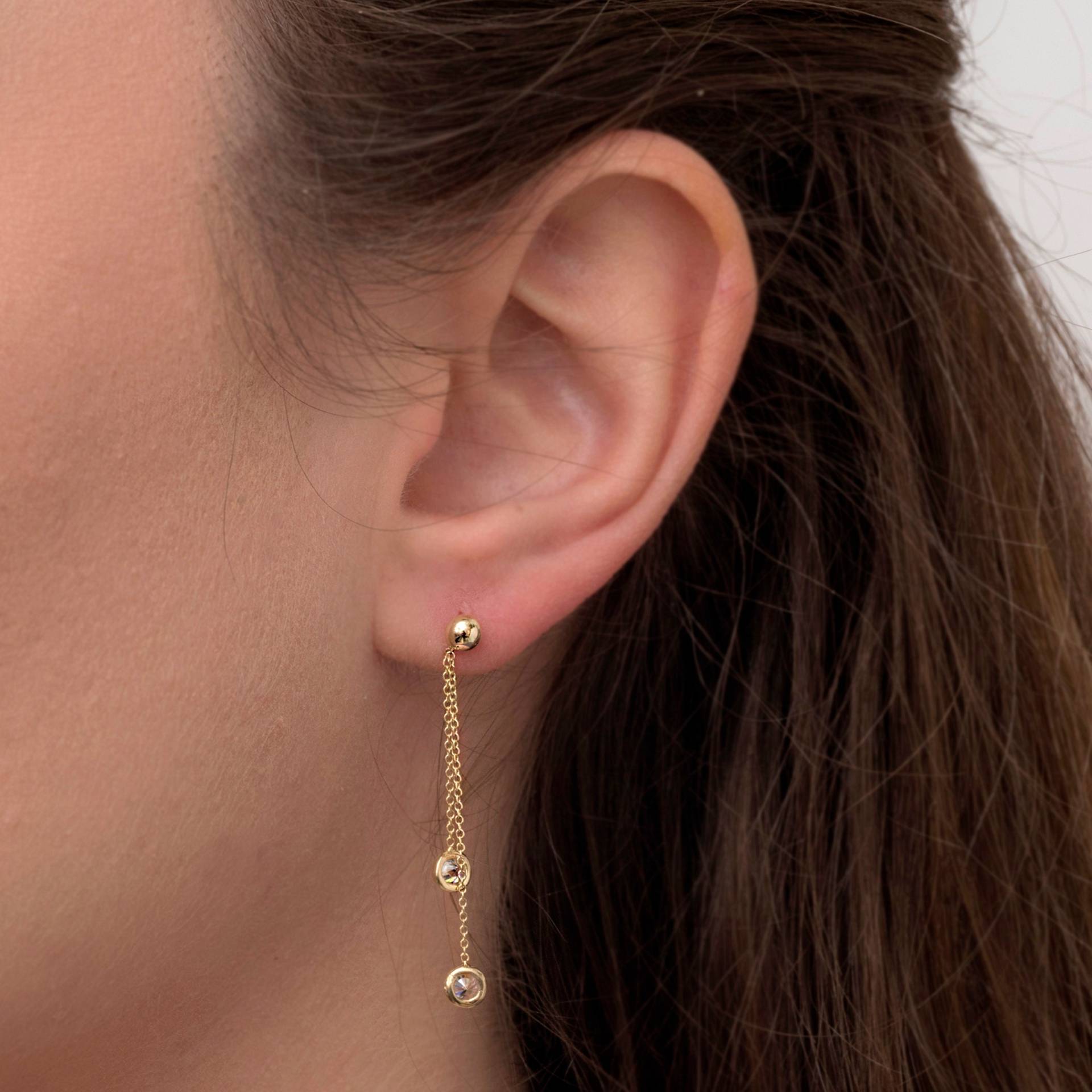 Hängeohrringe, Baumeln Doppelkette Ohrstecker 9K, 14K Gold Ohrringe, Tropfen Zirkon Geschenk Für Sie von ByGema